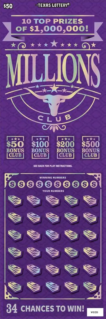 Millions Club Texas scratch-off ticket