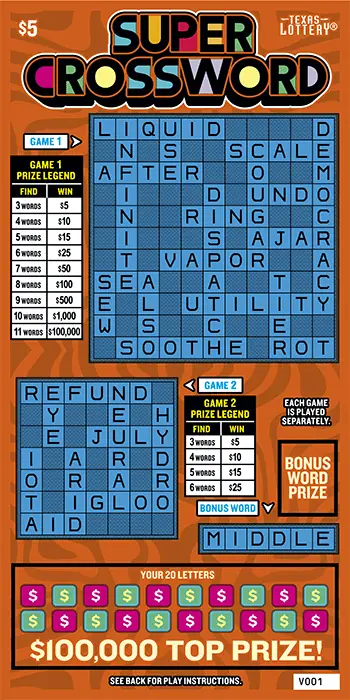 Super Crossword Texas scratch-off ticket