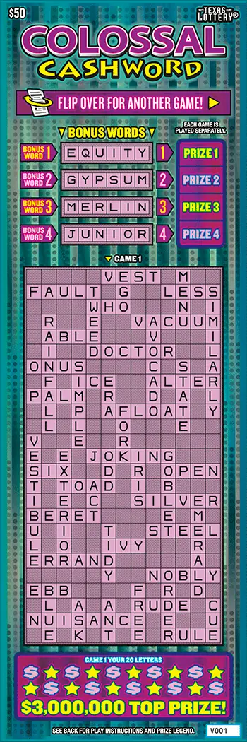 Colossal Cashword Texas scratch-off ticket