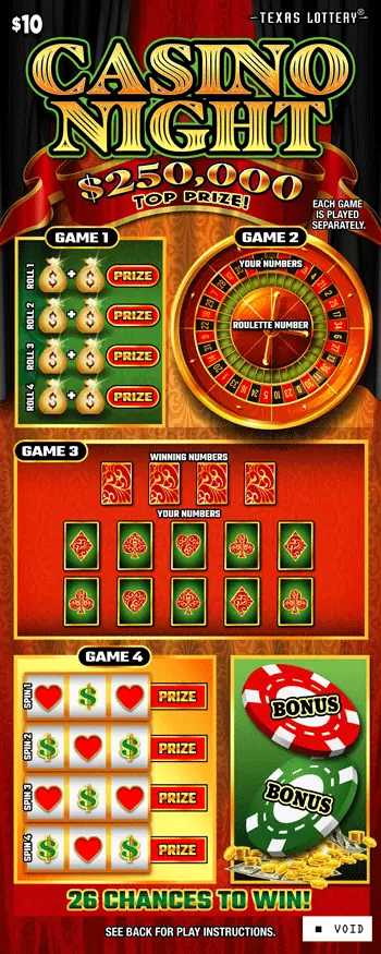 Casino Night Texas scratch-off ticket