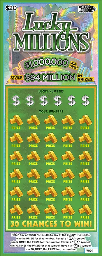 Lucky Millions Texas scratch-off ticket