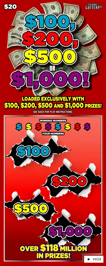 $100, $200, $500 OR $1,000! Texas scratch-off ticket