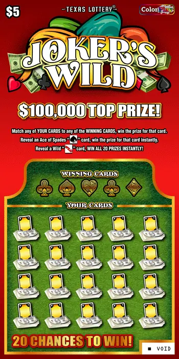 Joker's Wild Texas scratch-off ticket