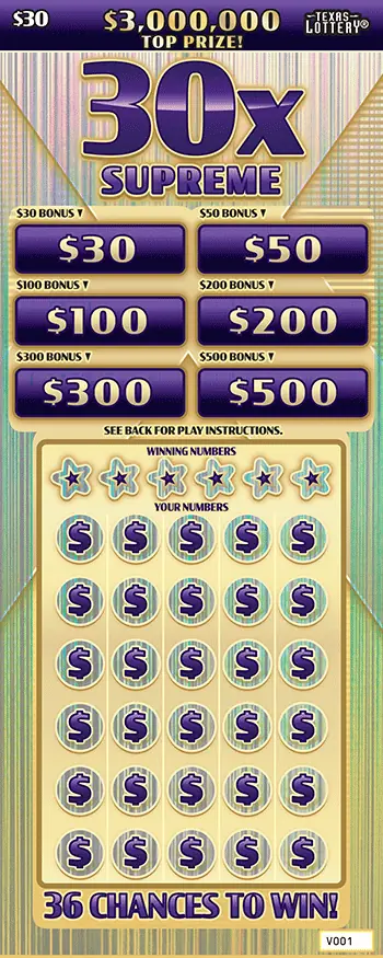 30X Supreme Texas scratch-off ticket
