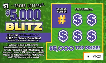 $5,000 Blitz Texas scratch-off ticket