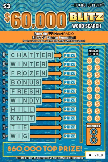 $60,000 Blitz Word Search Texas scratch-off ticket
