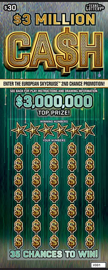 $3 Million Ca$h Texas scratch-off ticket