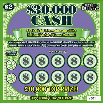 $30,000 Cash Texas scratch-off ticket