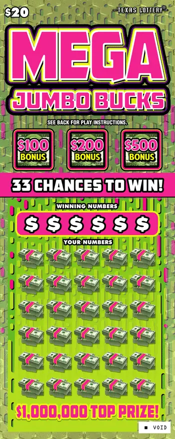 Mega Jumbo Bucks Texas scratch-off ticket