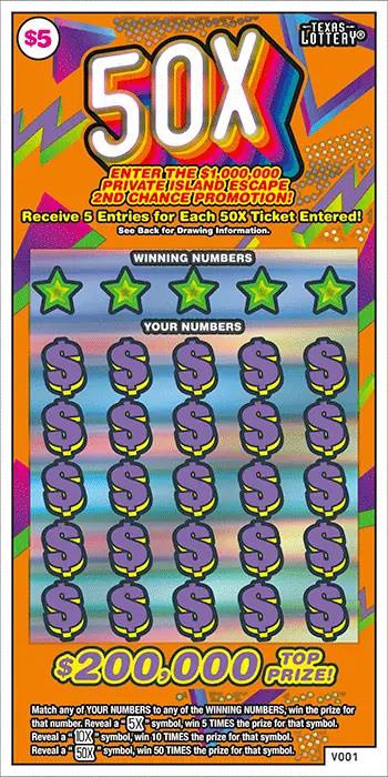 50X Texas scratch-off ticket
