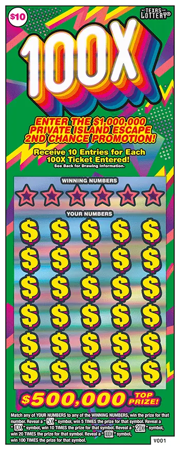 100X Texas scratch-off ticket