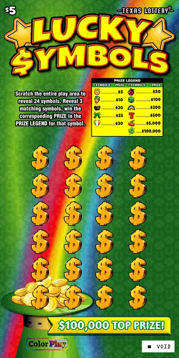 Lucky $ymbols Texas scratch-off ticket