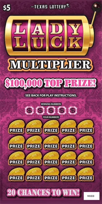 Lady Luck Multiplier Texas scratch-off ticket
