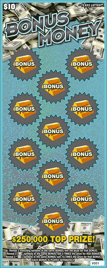 Bonus Money Texas scratch-off ticket