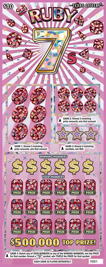 Ruby 7s Texas scratch-off ticket