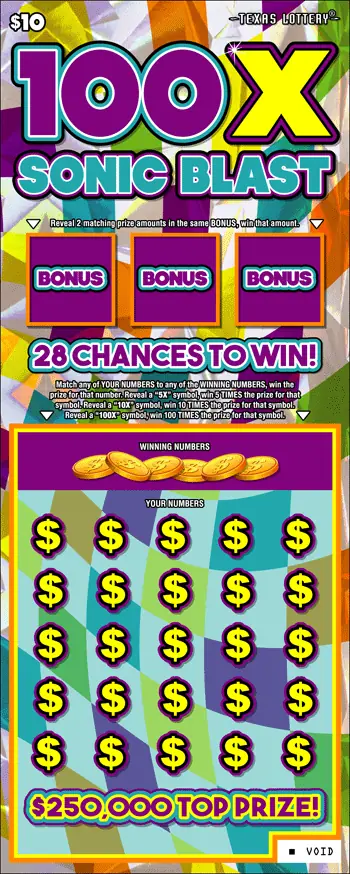 100X Sonic Blast Texas scratch-off ticket