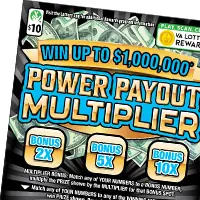Power Payout Multiplier Virginia scratcher ticket
