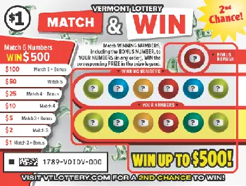 Match and Win Vermont instant ticket ticket