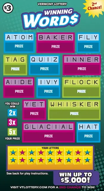 Winning Words Vermont instant ticket ticket