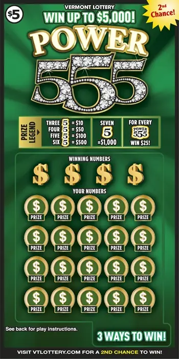 Power 555 Vermont instant ticket ticket