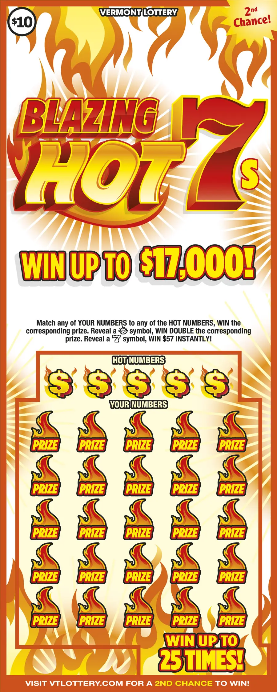 Blazing Hot 7s Vermont instant ticket ticket