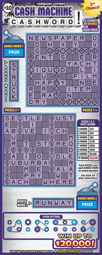 Cash Machine Cashword Vermont instant ticket ticket