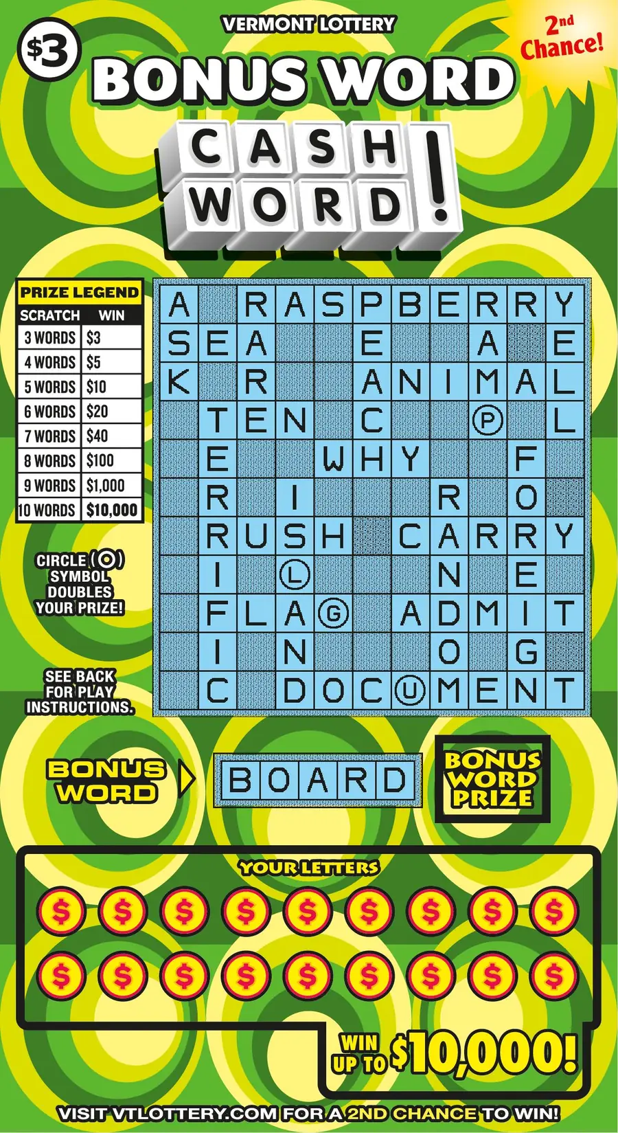 Bonus Word Cashword! Vermont instant ticket ticket