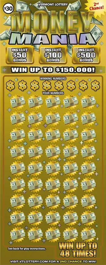 Money Mania Vermont instant ticket ticket