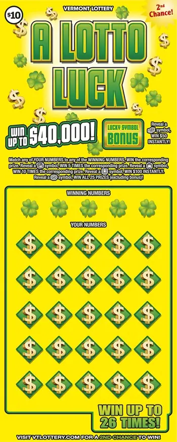 A Lotto Luck Vermont instant ticket ticket
