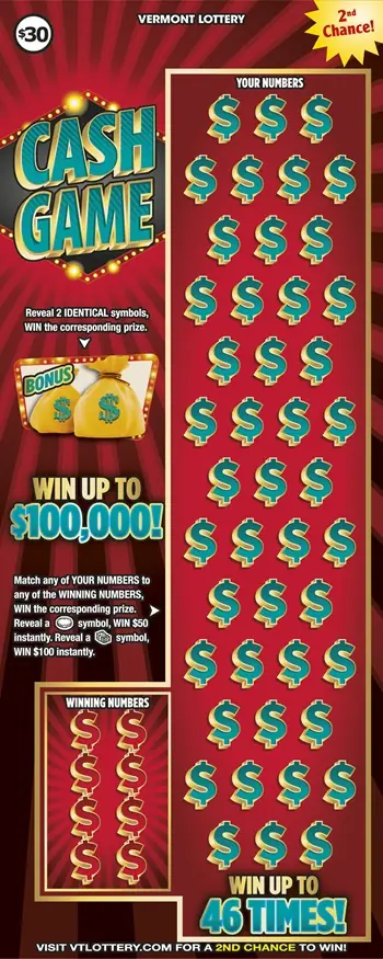 Cash Game Vermont instant ticket ticket