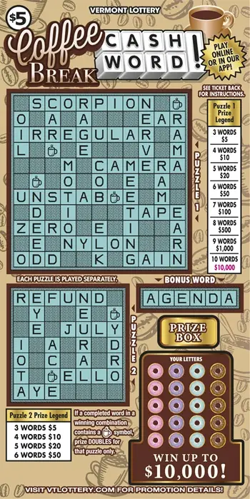 Coffee Break Cashword Vermont instant ticket ticket
