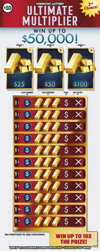 Ultimate Multiplier Vermont instant ticket ticket