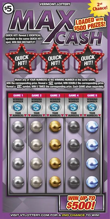 Max Cash Vermont instant ticket ticket