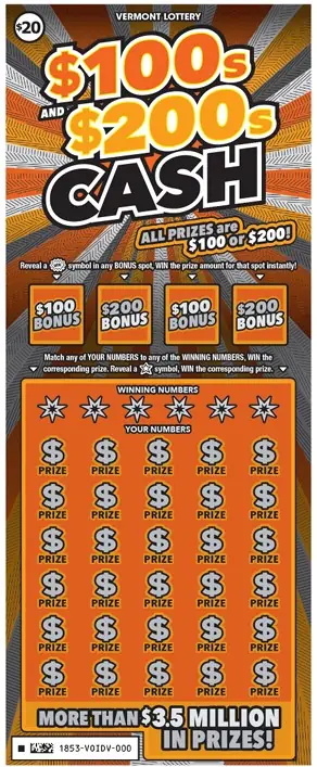 $100s and $200s Cash Vermont instant ticket ticket