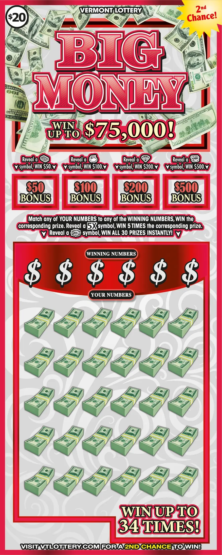 Big Money Vermont instant ticket ticket