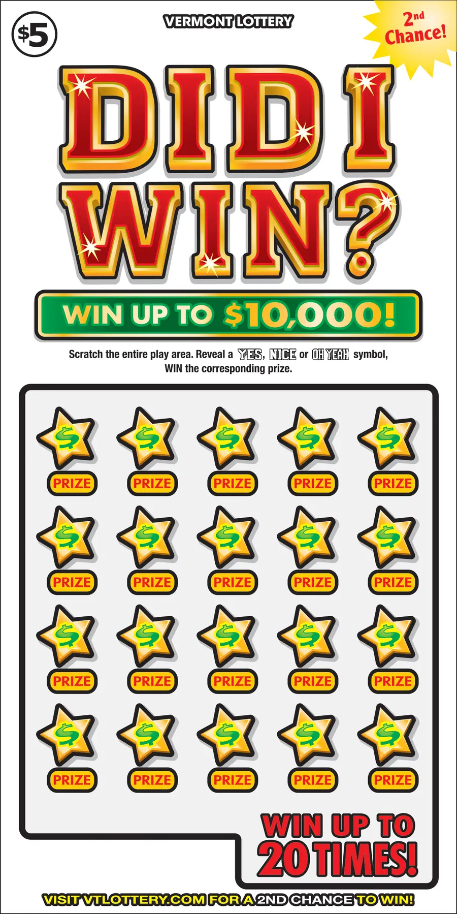 Did I Win? Vermont instant ticket ticket