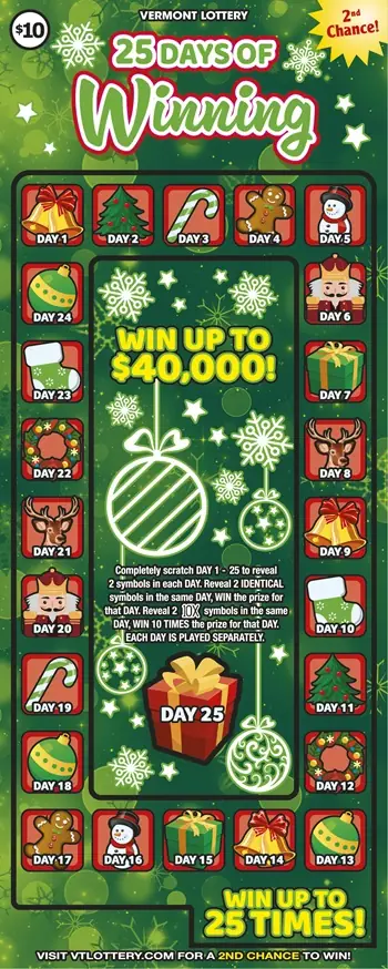 25 Days of Winning Vermont instant ticket ticket