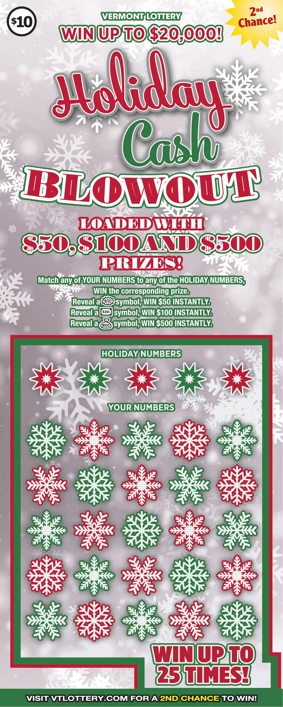 Holiday Cash Blowout Vermont instant ticket ticket