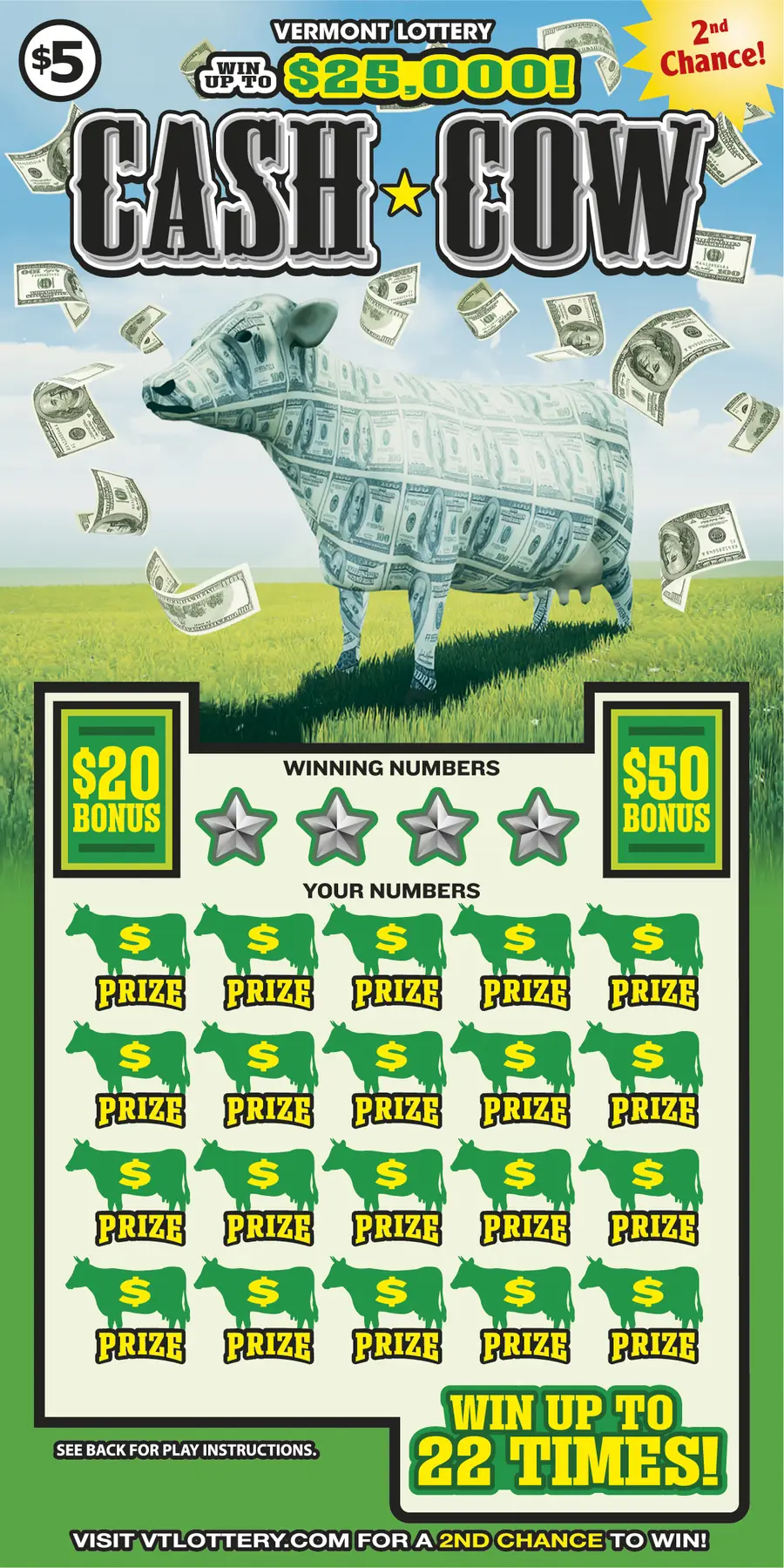 Cash Cow Vermont instant ticket ticket