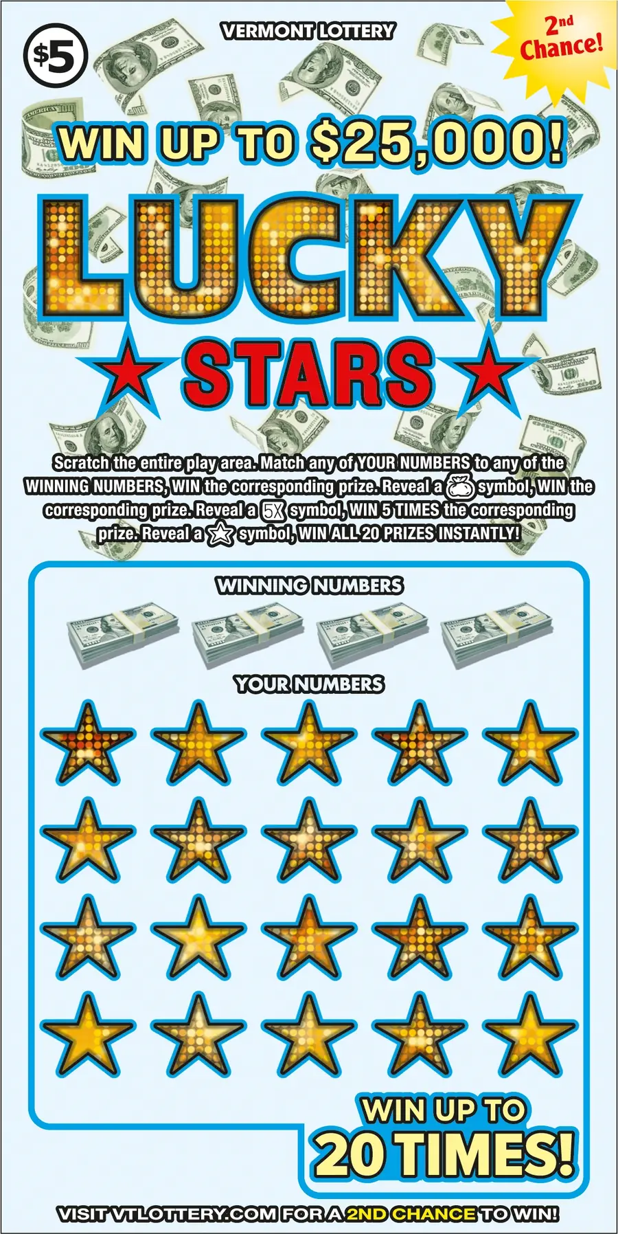 Lucky Stars Vermont instant ticket ticket