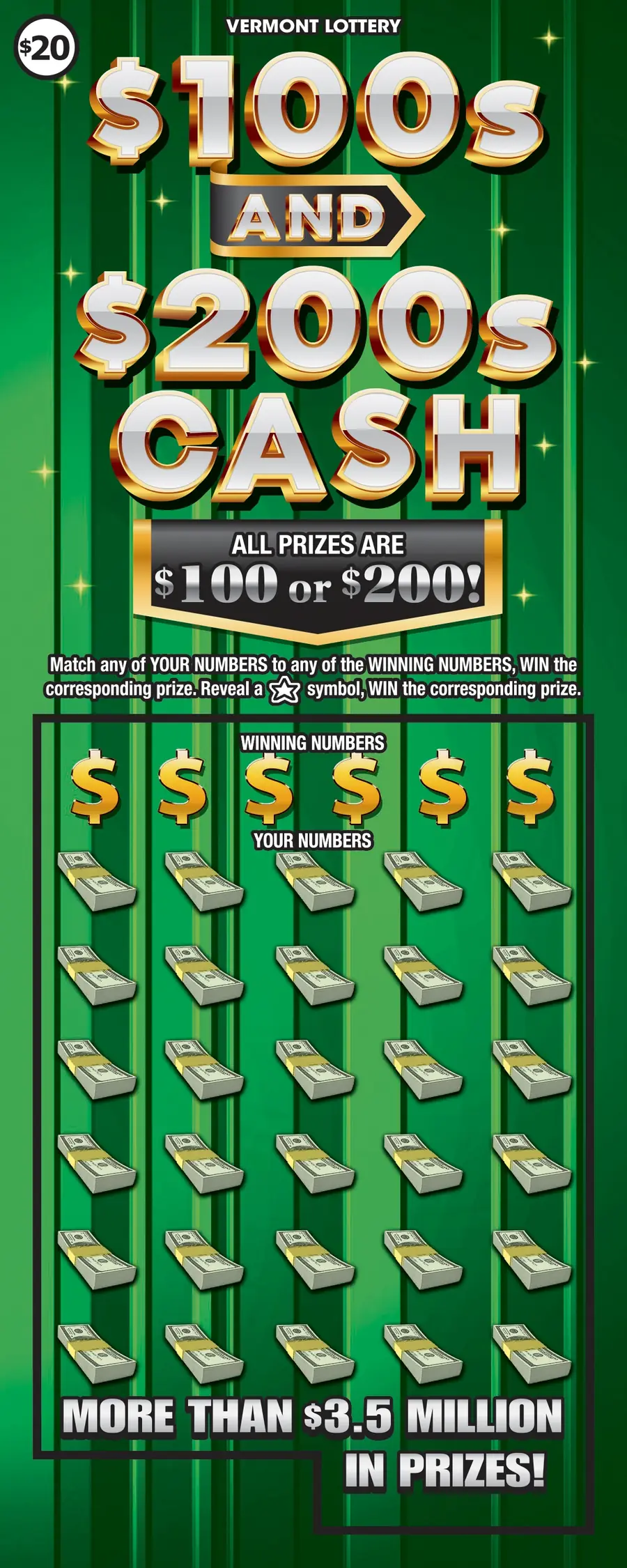 $100s and $200s Cash Vermont instant ticket ticket
