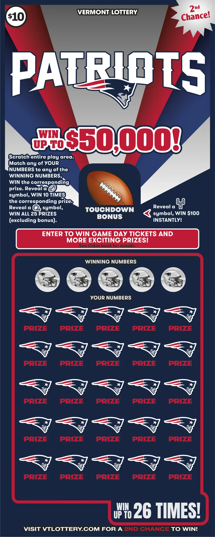 Patriots Vermont instant ticket ticket