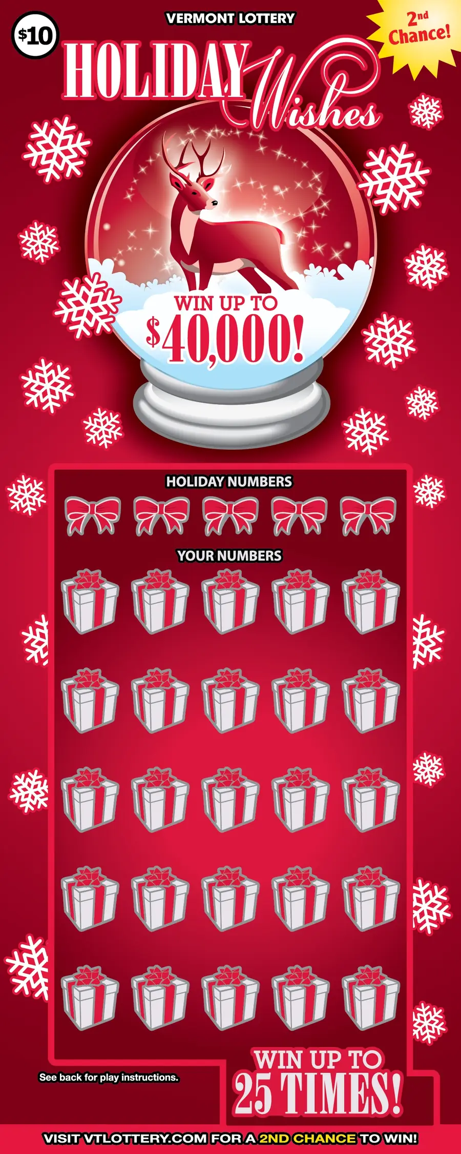 Holiday Wishes Vermont instant ticket ticket