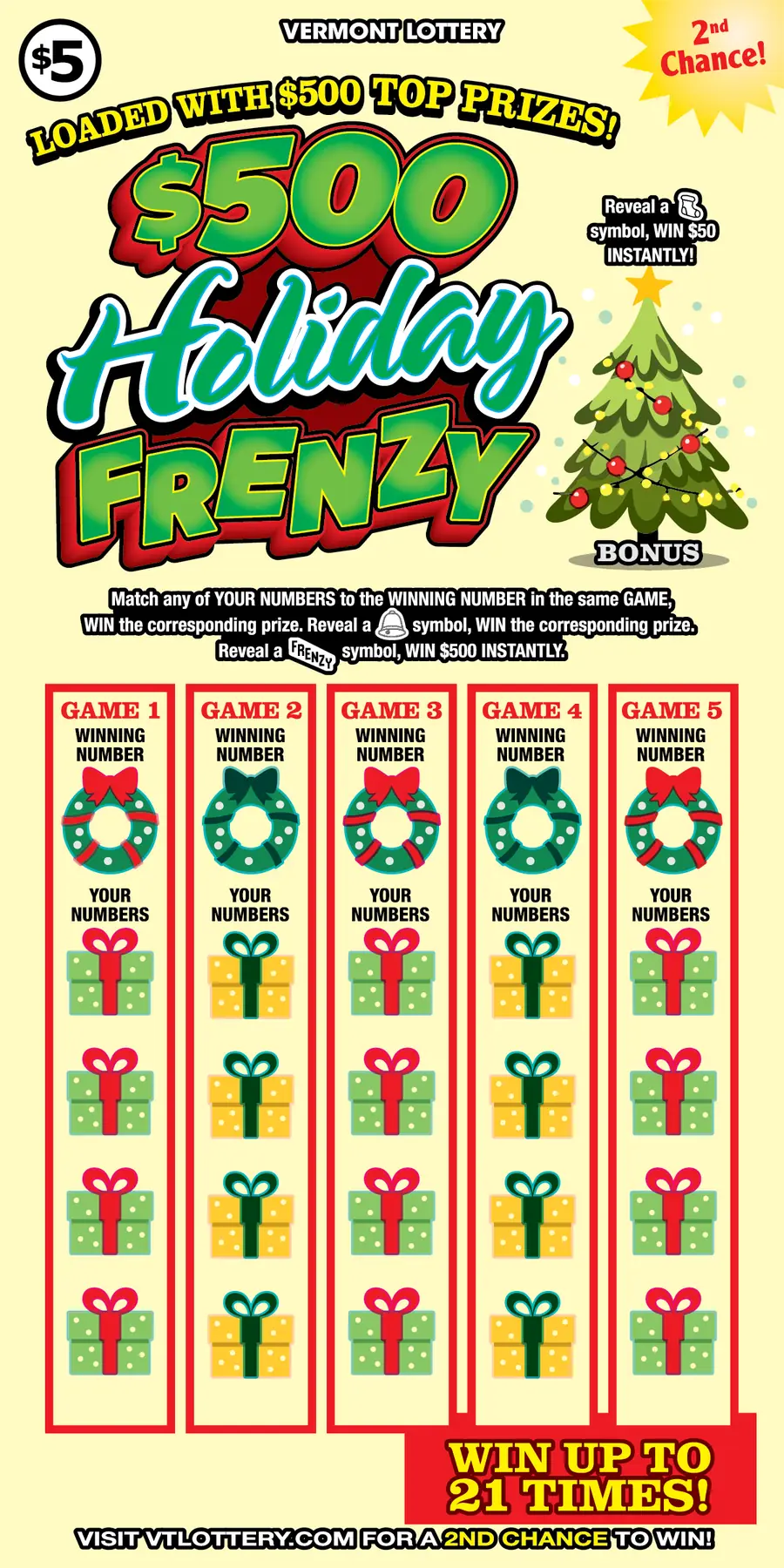 $500 Holiday Frenzy Vermont instant ticket ticket