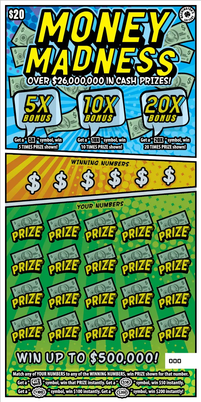 MONEY MADNESS Washington scratch game ticket