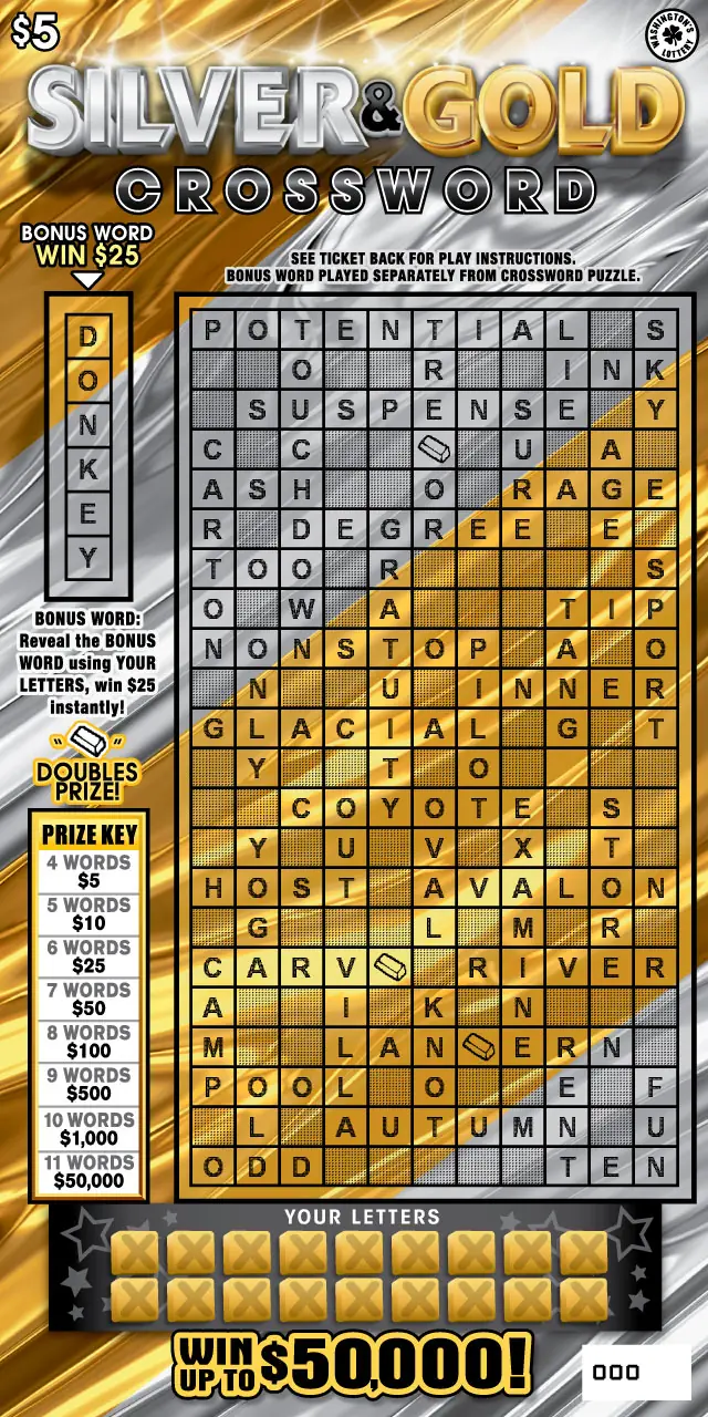 SILVER & GOLD CROSSWORD Washington scratch game ticket