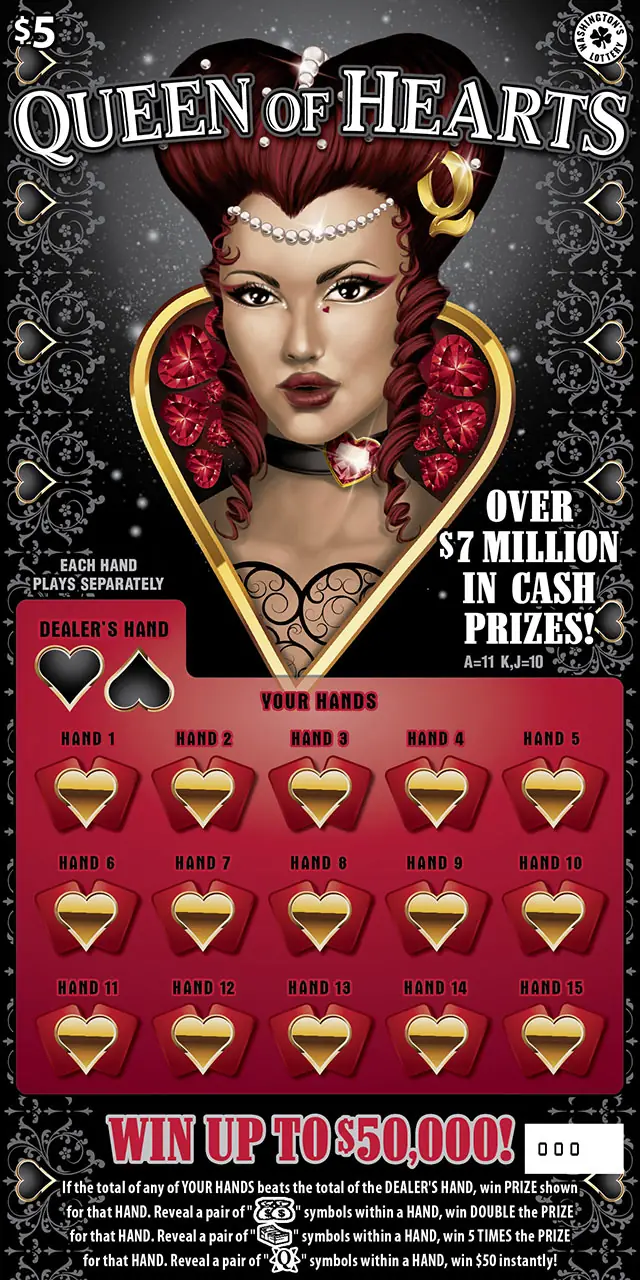 QUEEN OF HEARTS Washington scratch game ticket