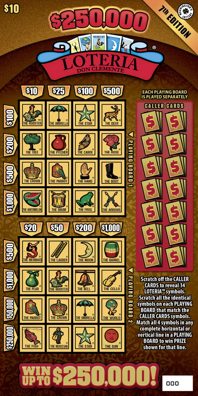 $250,000 LOTERIA 7th EDITION Washington scratch game ticket