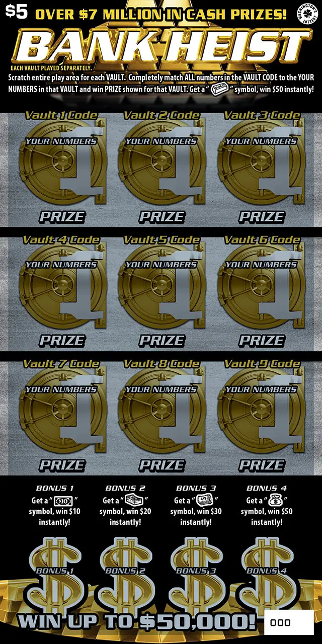 BANK HEIST Washington scratch game ticket