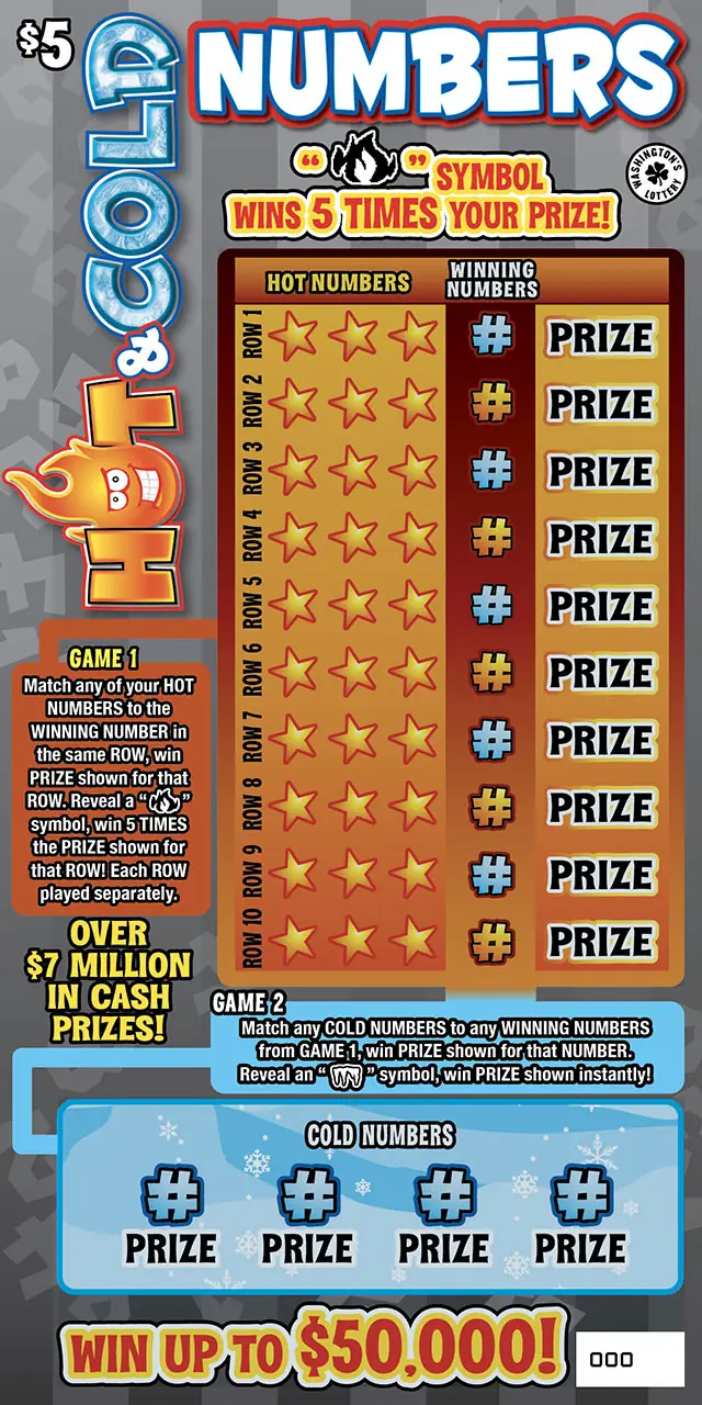 HOT & COLD NUMBERS Washington scratch game ticket